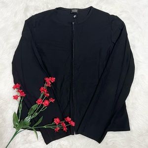 Eileen Fisher Solid Black Zip Light Cardigan Jacket